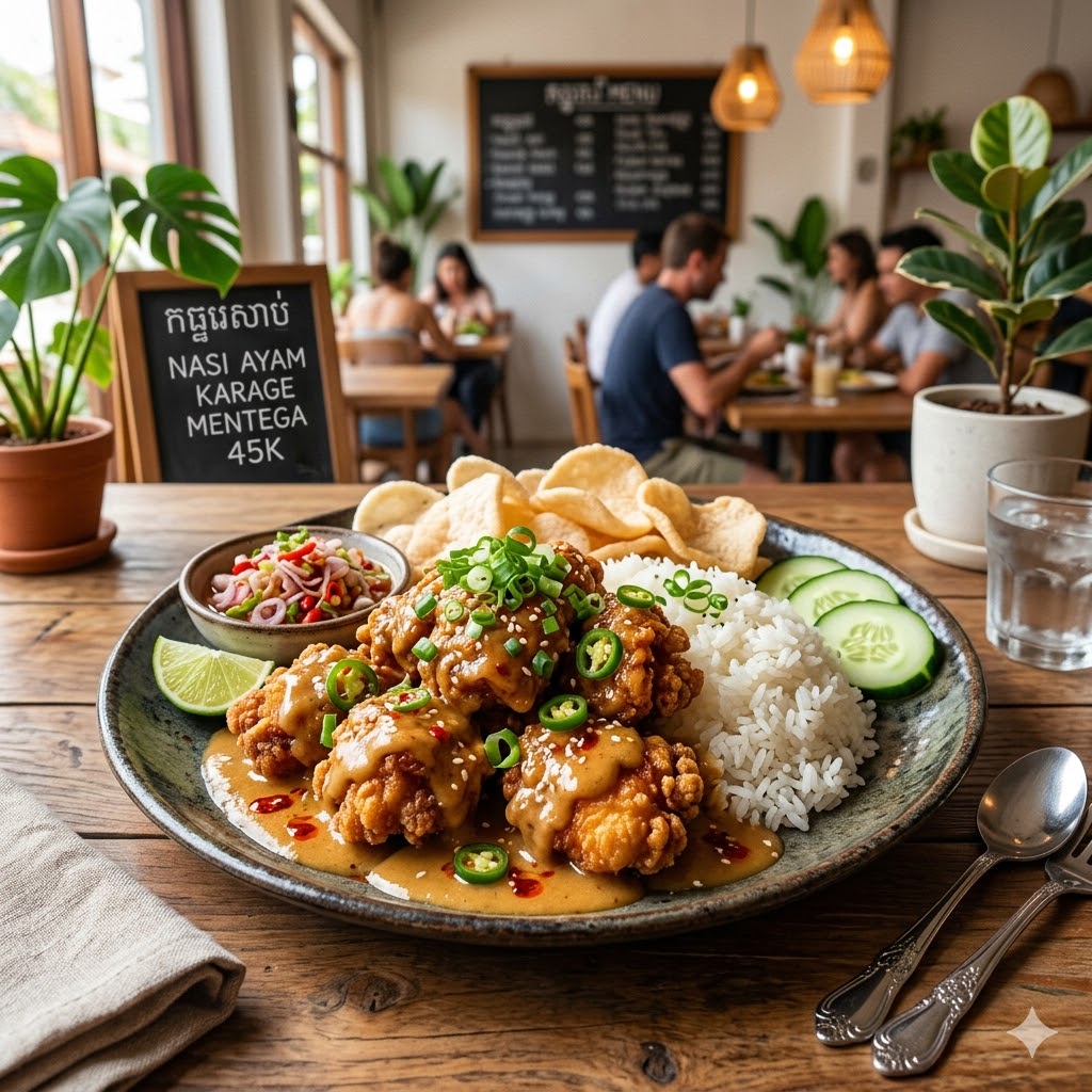 Nasi Ayam Karage Mentega dengan rasa manis gurih